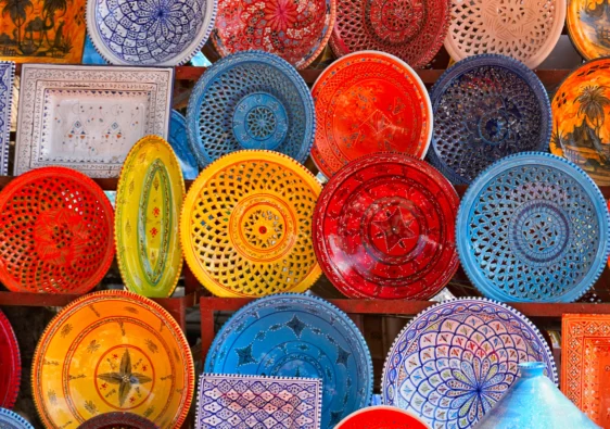 full-frame-shot-multi-colored-plates-sale-market-stall
